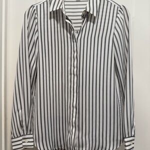 Ann Taylor Factory Black and White Striped Button Down Shirt